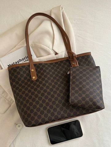 Grande capacidade simples e versátil bolsa tote impressa com decoração de rebites para mulheres bolsa tote com estampa de flores retrô bolsa de ombro de grande capacidade bolsa de mão diária da moda para mulheres, novidade no outono/inverno bolsa tote de