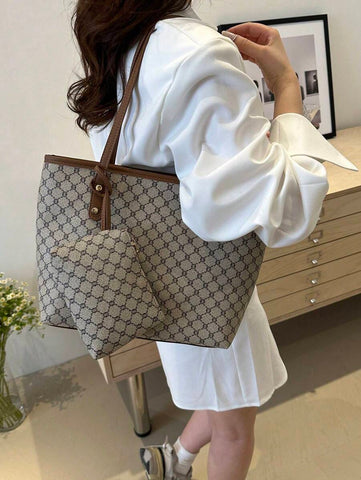 Grande capacidade simples e versátil bolsa tote impressa com decoração de rebites para mulheres bolsa tote com estampa de flores retrô bolsa de ombro de grande capacidade bolsa de mão diária da moda para mulheres, novidade no outono/inverno bolsa tote de