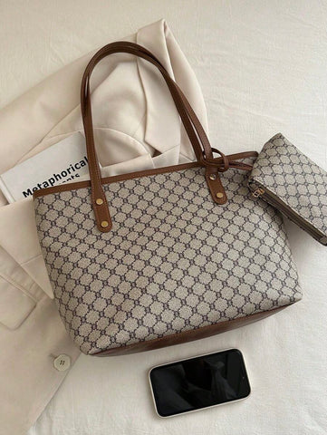 Grande capacidade simples e versátil bolsa tote impressa com decoração de rebites para mulheres bolsa tote com estampa de flores retrô bolsa de ombro de grande capacidade bolsa de mão diária da moda para mulheres, novidade no outono/inverno bolsa tote de