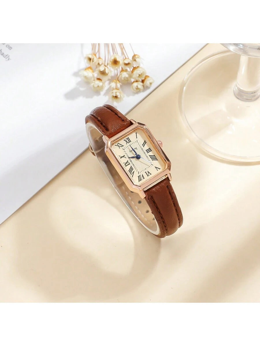 1pc Minimalista Feminino Retangular Numeral Romano Dial Moda Relógio de Pulseira de Bambu, Adequado para Roupas Diárias, Aniversário, Presentes de Aniversário