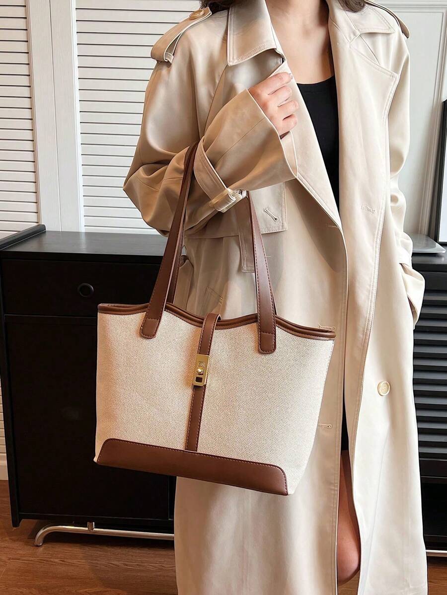 Bolsa tote casual de grande capacidade dobrável com alça dupla, adequada para compras de meninas/senhoras, deslocamento para o trabalho, atividades ao ar livre, eventos empresariais, presente para mães, novidade no outono/inverno, bolsa tote de ombro de g