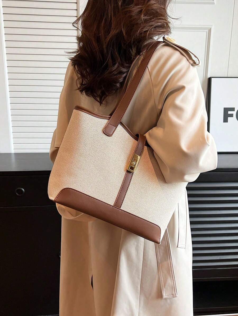 Bolsa tote casual de grande capacidade dobrável com alça dupla, adequada para compras de meninas/senhoras, deslocamento para o trabalho, atividades ao ar livre, eventos empresariais, presente para mães, novidade no outono/inverno, bolsa tote de ombro de g