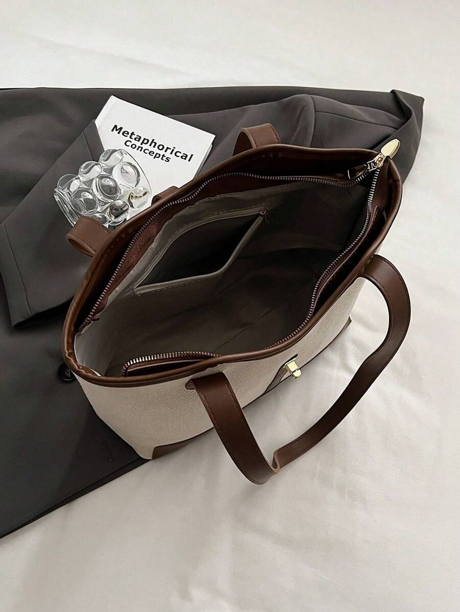 Bolsa tote casual de grande capacidade dobrável com alça dupla, adequada para compras de meninas/senhoras, deslocamento para o trabalho, atividades ao ar livre, eventos empresariais, presente para mães, novidade no outono/inverno, bolsa tote de ombro de g