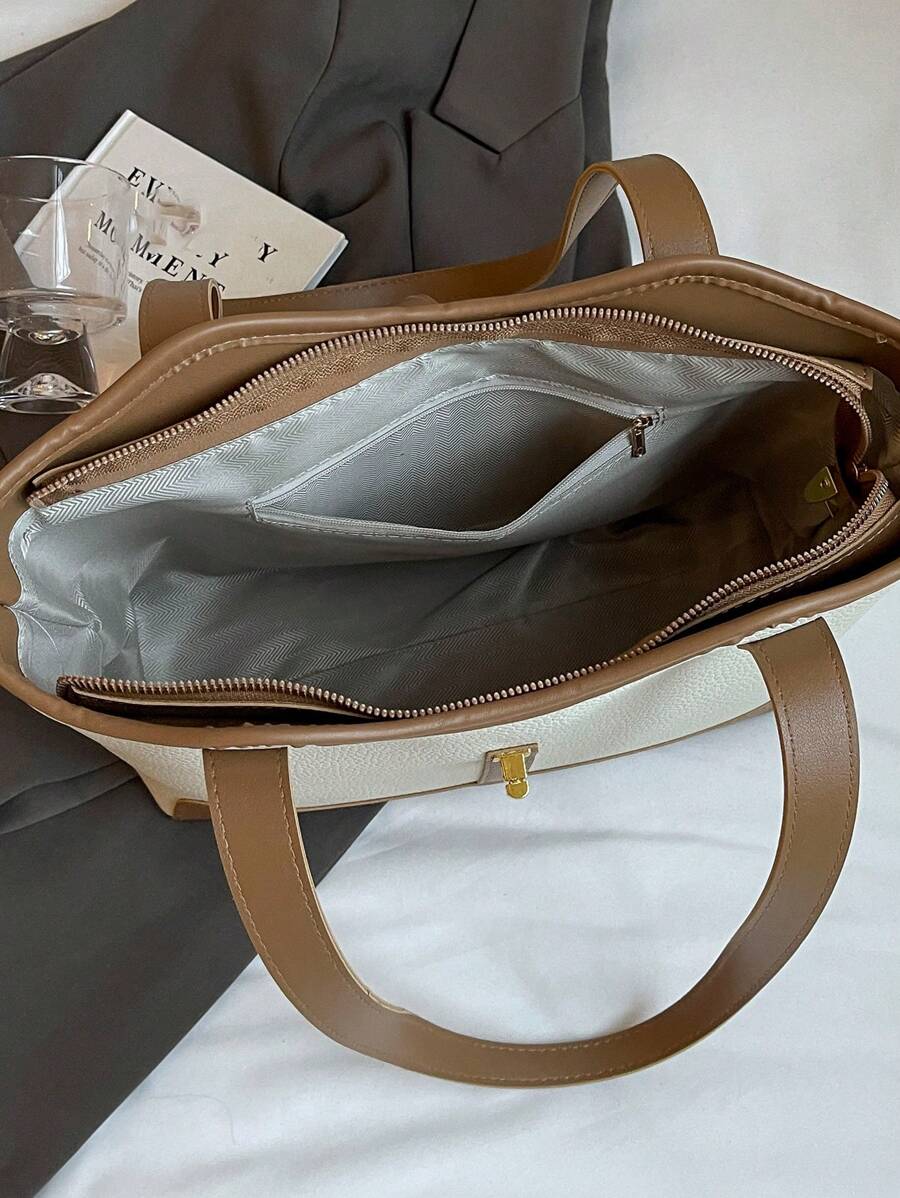 Bolsa de ombro feminina casual com zíper e grande capacidade para uso diário, bolsa de ombro nova no outono/inverno, bolsa tote de grande capacidade