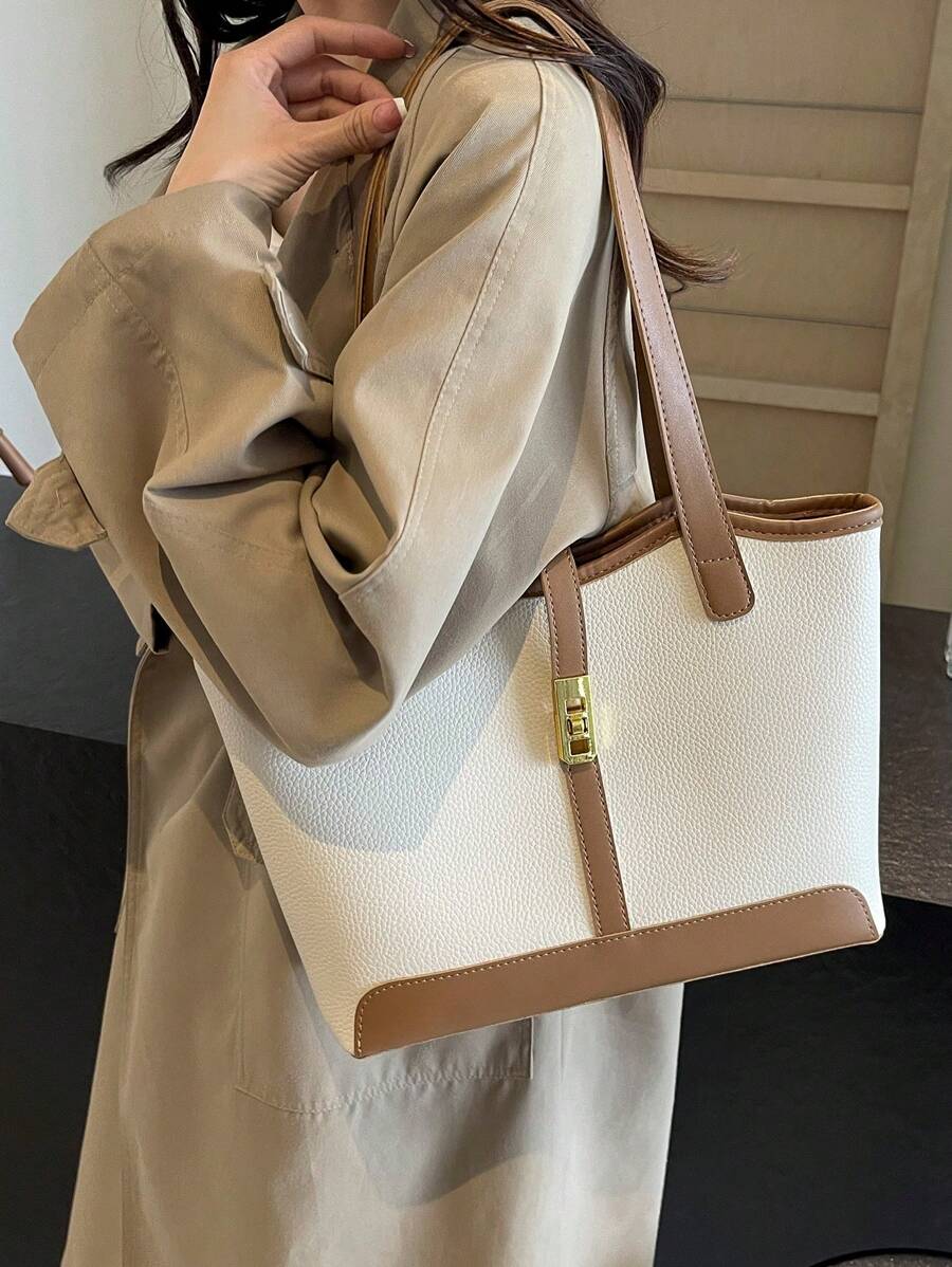 Bolsa de ombro feminina casual com zíper e grande capacidade para uso diário, bolsa de ombro nova no outono/inverno, bolsa tote de grande capacidade