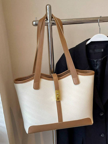 Bolsa de ombro feminina casual com zíper e grande capacidade para uso diário, bolsa de ombro nova no outono/inverno, bolsa tote de grande capacidade