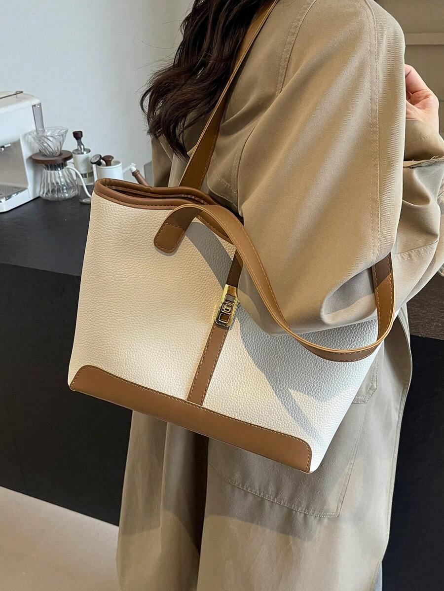 Bolsa de ombro feminina casual com zíper e grande capacidade para uso diário, bolsa de ombro nova no outono/inverno, bolsa tote de grande capacidade
