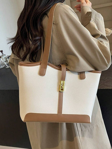 Bolsa de ombro feminina casual com zíper e grande capacidade para uso diário, bolsa de ombro nova no outono/inverno, bolsa tote de grande capacidade