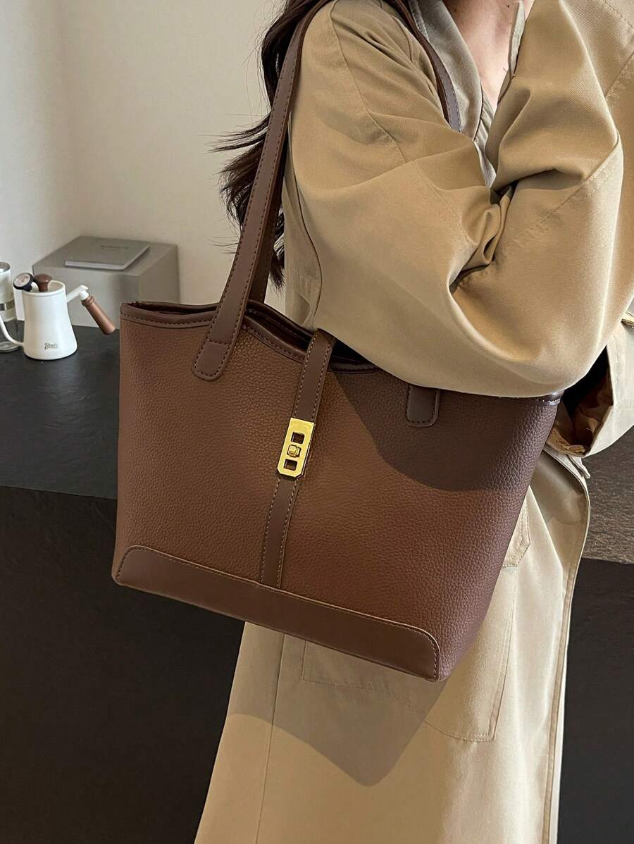 Bolsa de ombro feminina casual com zíper e grande capacidade para uso diário, bolsa de ombro nova no outono/inverno, bolsa tote de grande capacidade