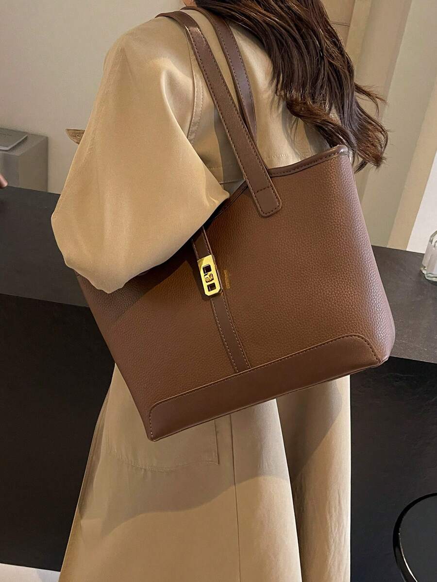 Bolsa de ombro feminina casual com zíper e grande capacidade para uso diário, bolsa de ombro nova no outono/inverno, bolsa tote de grande capacidade