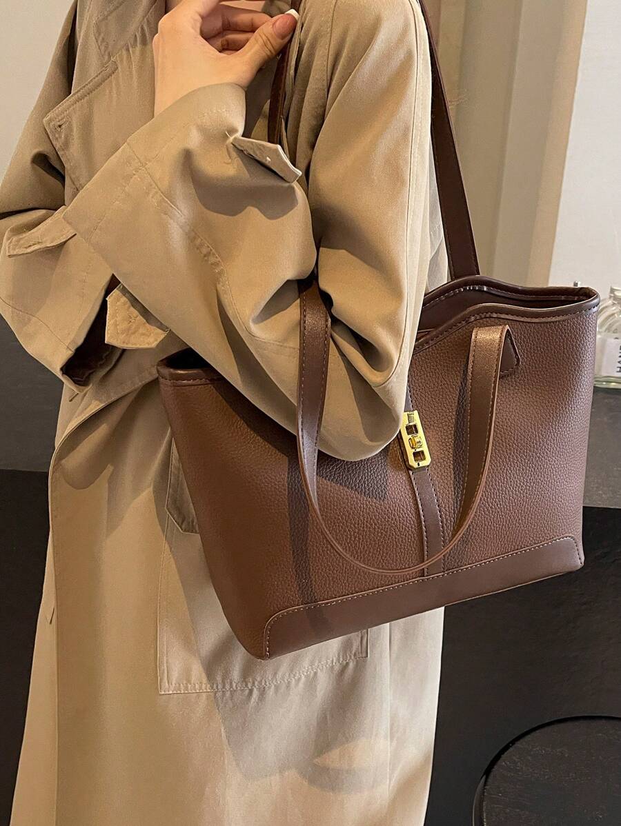 Bolsa de ombro feminina casual com zíper e grande capacidade para uso diário, bolsa de ombro nova no outono/inverno, bolsa tote de grande capacidade