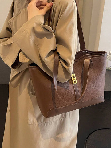 Bolsa de ombro feminina casual com zíper e grande capacidade para uso diário, bolsa de ombro nova no outono/inverno, bolsa tote de grande capacidade