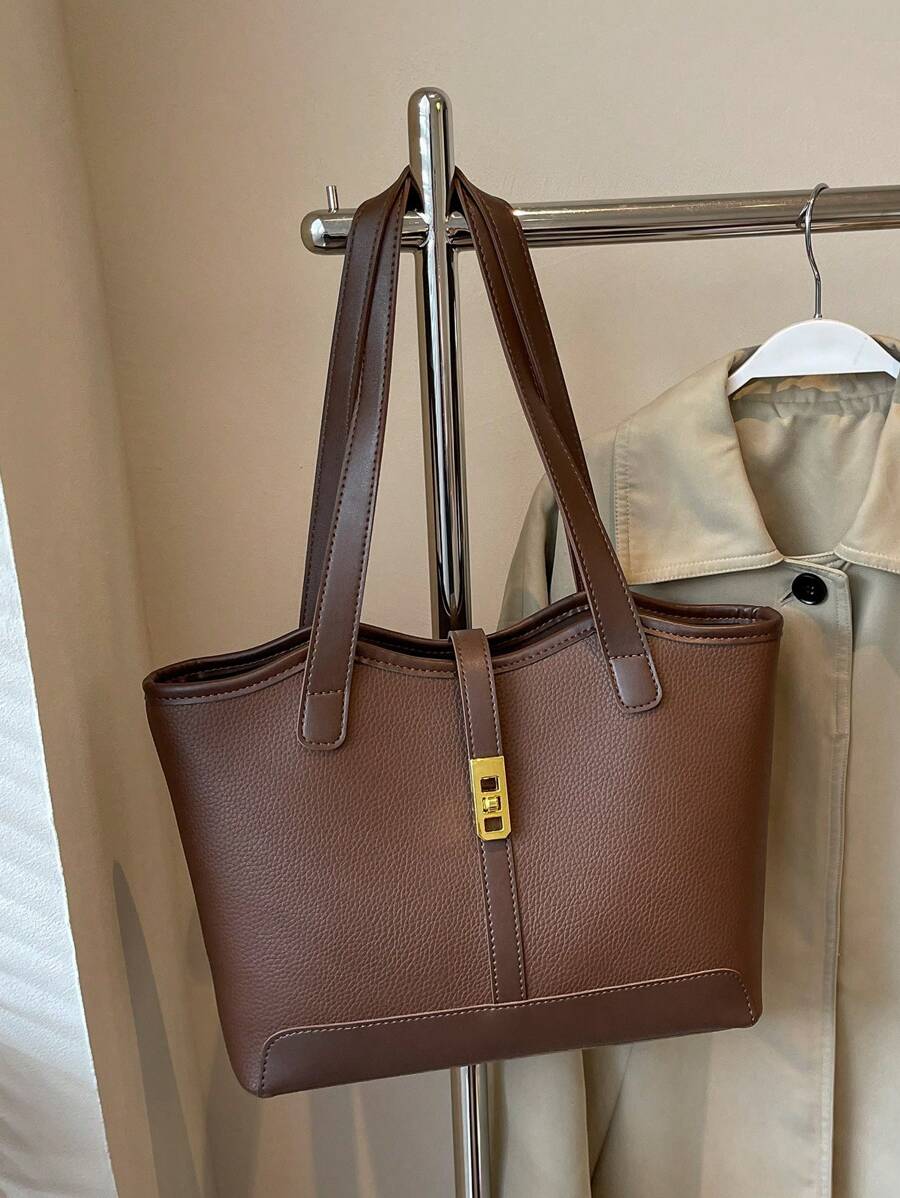 Bolsa de ombro feminina casual com zíper e grande capacidade para uso diário, bolsa de ombro nova no outono/inverno, bolsa tote de grande capacidade