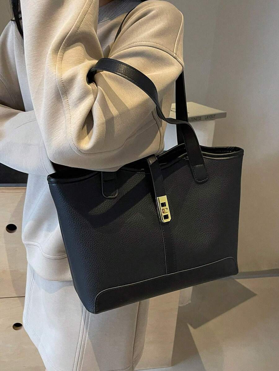 Bolsa de ombro feminina casual com zíper e grande capacidade para uso diário, bolsa de ombro nova no outono/inverno, bolsa tote de grande capacidade