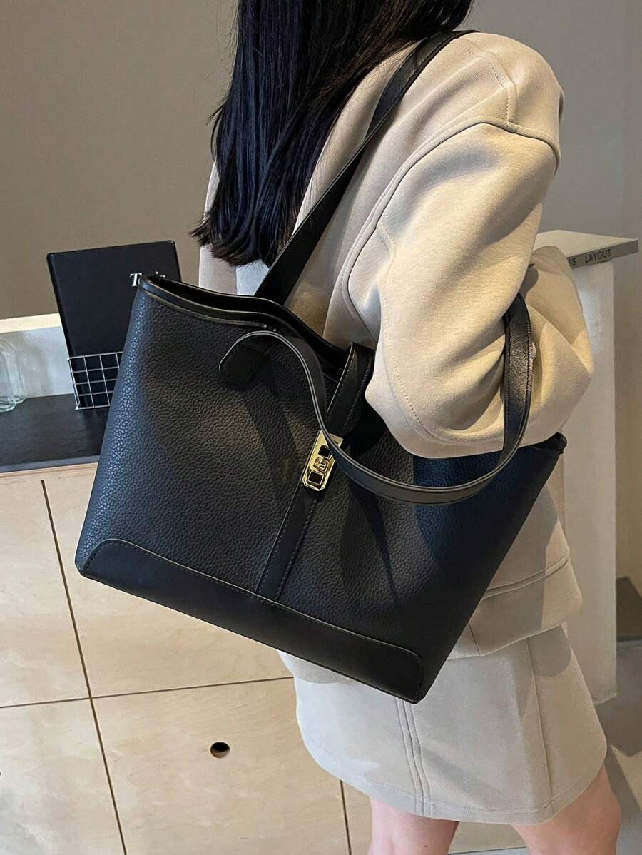 Bolsa de ombro feminina casual com zíper e grande capacidade para uso diário, bolsa de ombro nova no outono/inverno, bolsa tote de grande capacidade