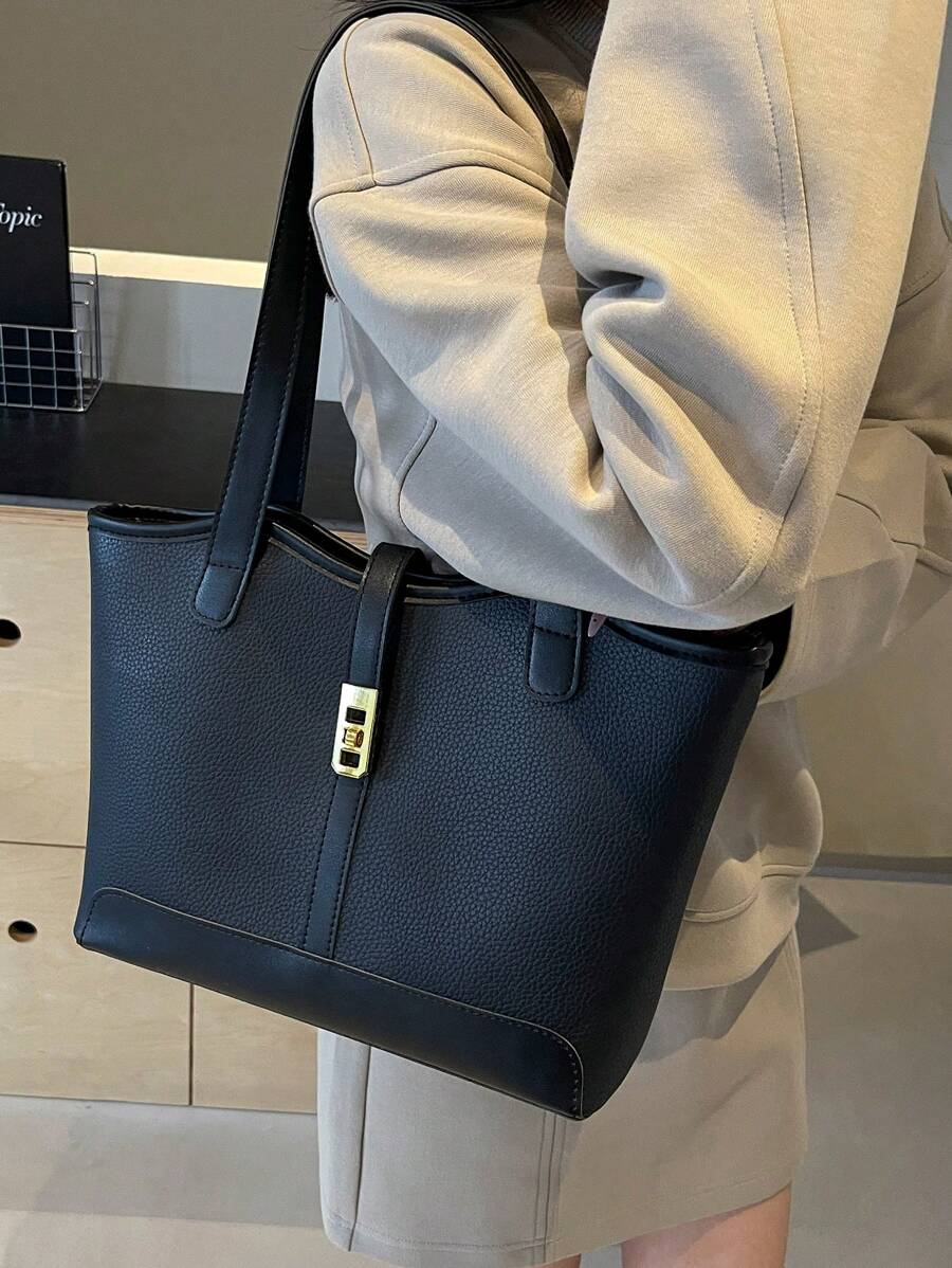 Bolsa de ombro feminina casual com zíper e grande capacidade para uso diário, bolsa de ombro nova no outono/inverno, bolsa tote de grande capacidade