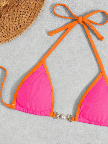 Swim Vcay Conjunto de biquíni feminino com alças cruzadas para férias na praia, corte atrevido no verão