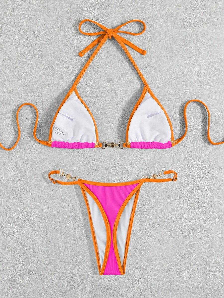 Swim Vcay Conjunto de biquíni feminino com alças cruzadas para férias na praia, corte atrevido no verão