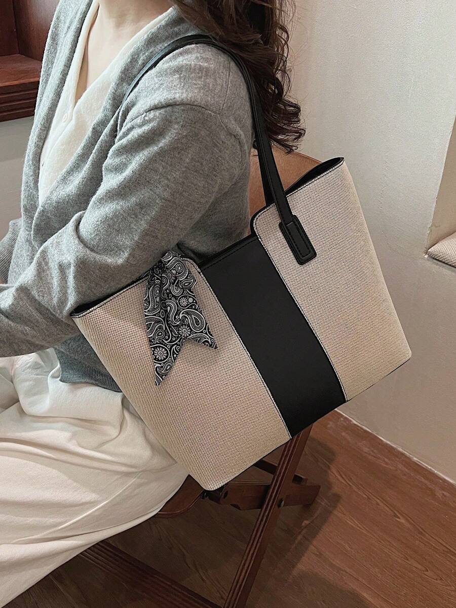 Bolsa de ombro feminina casual com zíper e grande capacidade para uso diário, bolsa de ombro nova no outono/inverno, bolsa tote de grande capacidade