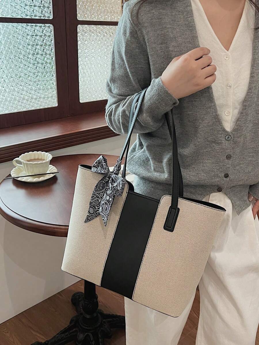 Bolsa de ombro feminina casual com zíper e grande capacidade para uso diário, bolsa de ombro nova no outono/inverno, bolsa tote de grande capacidade