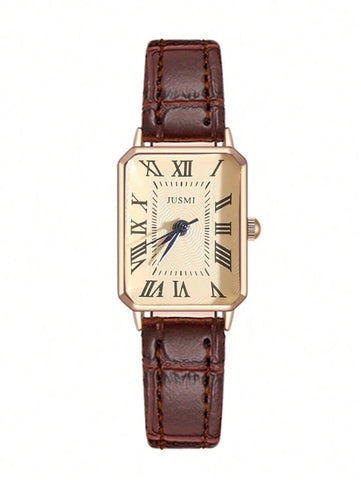 1pc Minimalista Feminino Retangular Numeral Romano Dial Moda Relógio de Pulseira de Bambu, Adequado para Roupas Diárias, Aniversário, Presentes de Aniversário