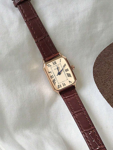 1pc Minimalista Feminino Retangular Numeral Romano Dial Moda Relógio de Pulseira de Bambu, Adequado para Roupas Diárias, Aniversário, Presentes de Aniversário