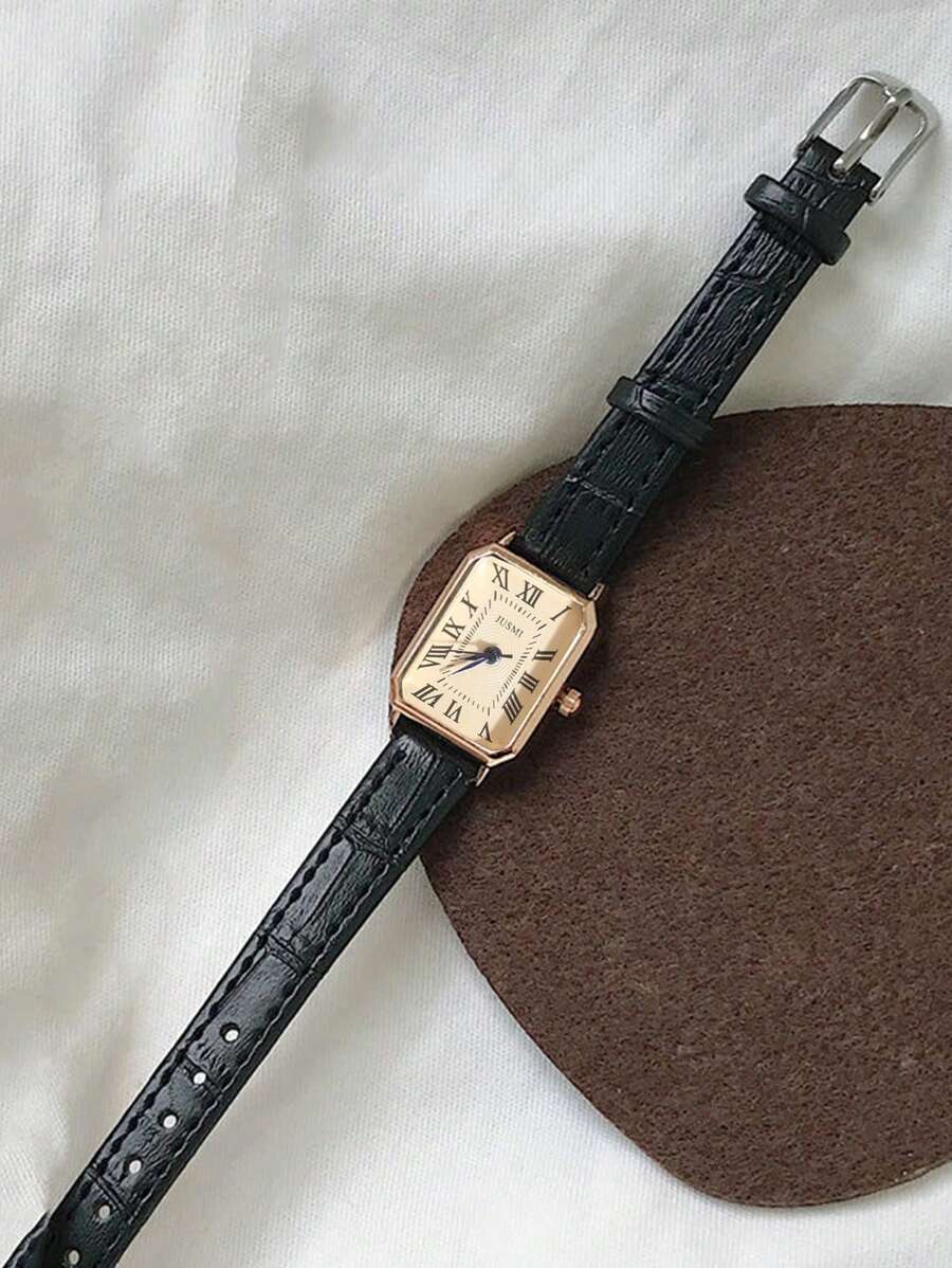 1pc Minimalista Feminino Retangular Numeral Romano Dial Moda Relógio de Pulseira de Bambu, Adequado para Roupas Diárias, Aniversário, Presentes de Aniversário