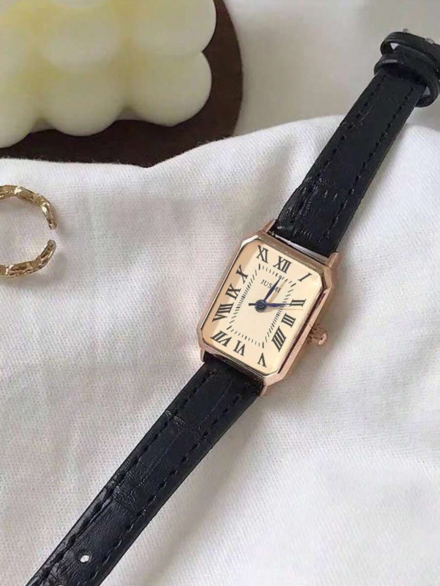 1pc Minimalista Feminino Retangular Numeral Romano Dial Moda Relógio de Pulseira de Bambu, Adequado para Roupas Diárias, Aniversário, Presentes de Aniversário