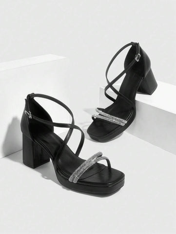 CUCCOO SZL Sapatos femininos com salto cruzado e tira no tornozelo, sandálias brancas para o verão, saltos de formatura, sapatos de festa, sapatos de volta às aulas, sapatos de estudante universitário, festa, baddie, elegante, chique, lindo estilo, natal,