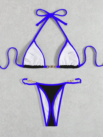Swim Vcay Conjunto de biquíni feminino com alças cruzadas para férias na praia, corte atrevido no verão