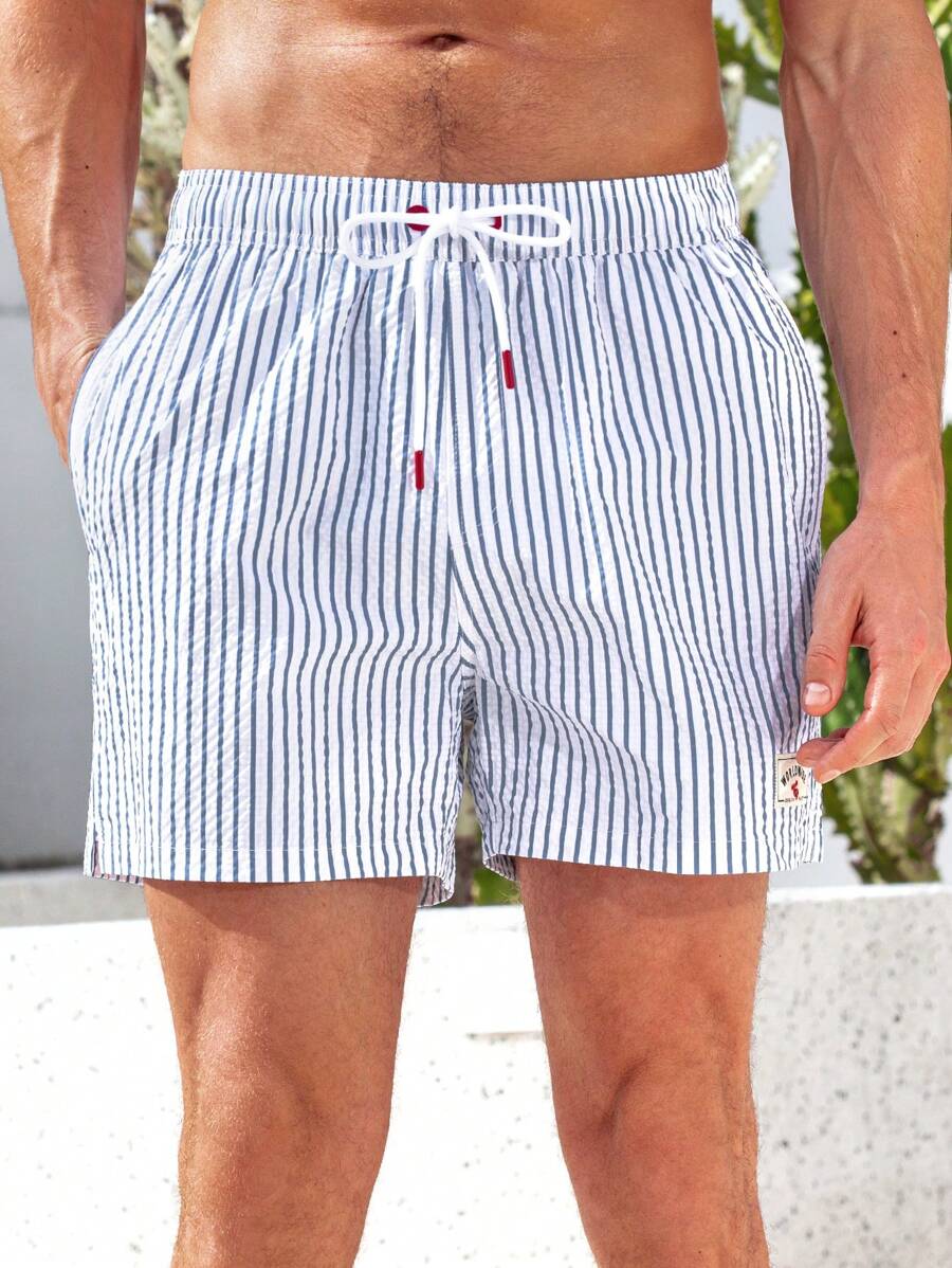 Horizaway Shorts de praia listrados com cordão na cintura para homens