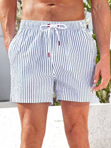 Horizaway Shorts de praia listrados com cordão na cintura para homens