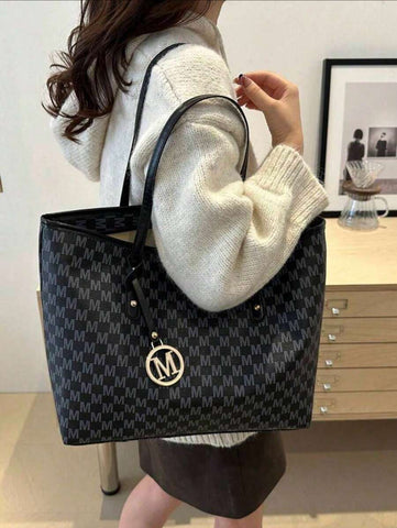 Grande capacidade simples e versátil bolsa tote impressa com decoração de rebites para mulheres bolsa tote com estampa de flores retrô bolsa de ombro de grande capacidade bolsa de mão diária da moda para mulheres, novidade no outono/inverno bolsa tote de