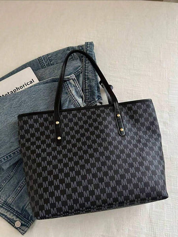 Grande capacidade simples e versátil bolsa tote impressa com decoração de rebites para mulheres bolsa tote com estampa de flores retrô bolsa de ombro de grande capacidade bolsa de mão diária da moda para mulheres, novidade no outono/inverno bolsa tote de