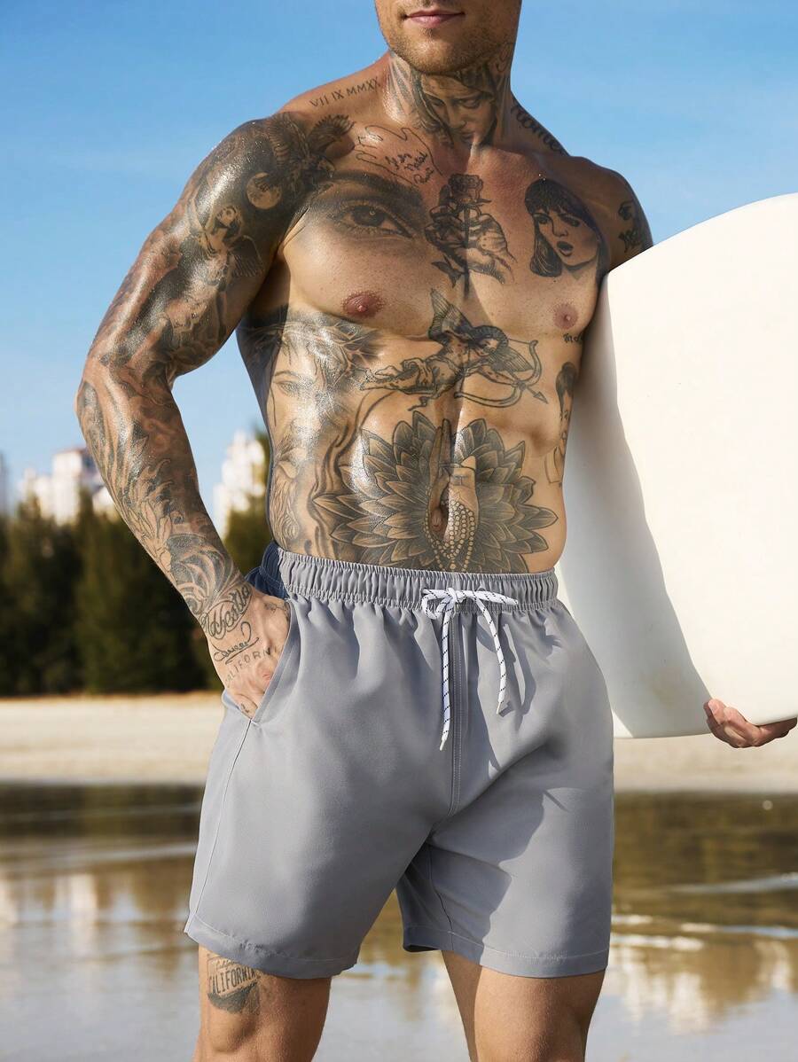 Manfinity Swimmode Homens Cintura Com Cordão Bolso Inclinado Short De Banho