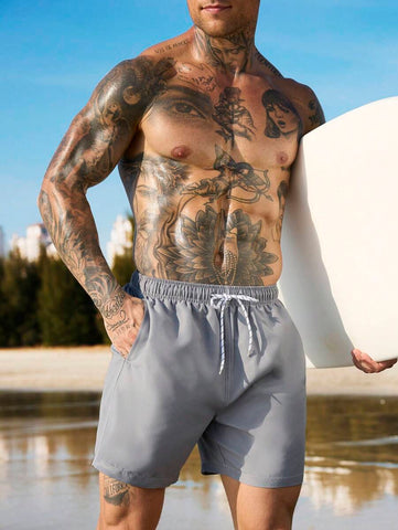 Manfinity Swimmode Homens Cintura Com Cordão Bolso Inclinado Short De Banho