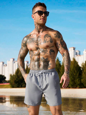 Manfinity Swimmode Homens Cintura Com Cordão Bolso Inclinado Short De Banho