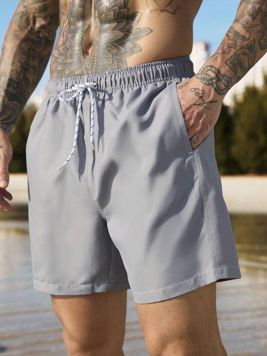 Manfinity Swimmode Homens Cintura Com Cordão Bolso Inclinado Short De Banho