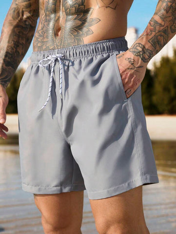 Manfinity Swimmode Homens Cintura Com Cordão Bolso Inclinado Short De Banho
