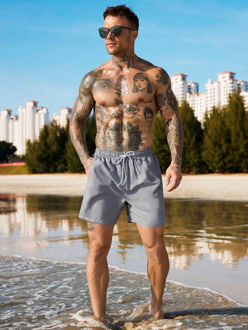 Manfinity Swimmode Homens Cintura Com Cordão Bolso Inclinado Short De Banho