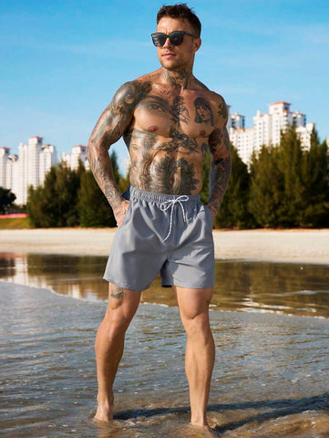 Manfinity Swimmode Homens Cintura Com Cordão Bolso Inclinado Short De Banho