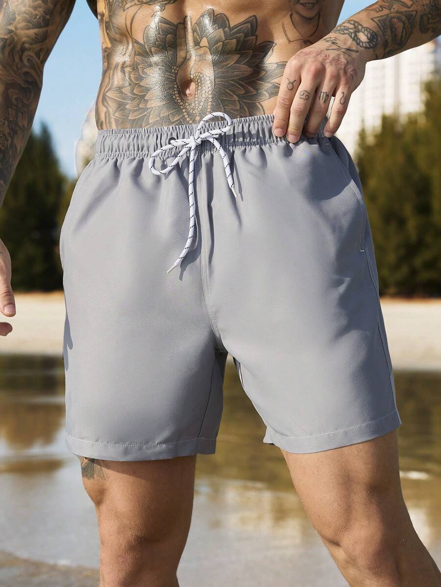 Manfinity Swimmode Homens Cintura Com Cordão Bolso Inclinado Short De Banho