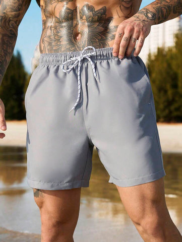 Manfinity Swimmode Homens Cintura Com Cordão Bolso Inclinado Short De Banho