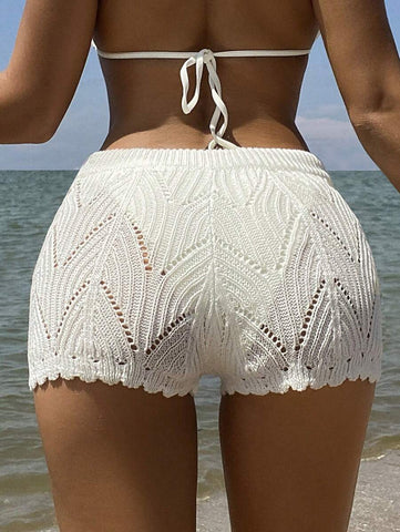 Swim Vcay SHEIN X Hangout Fest Shorts cobertura escavar cintura com cordão