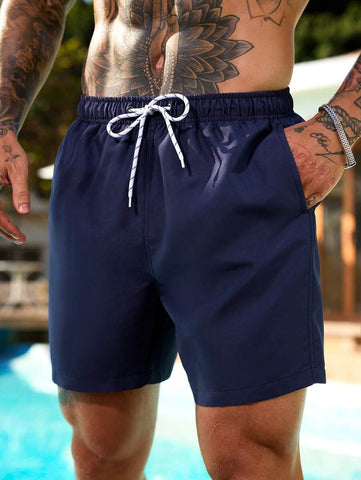 Manfinity Swimmode Homens Cintura Com Cordão Bolso Inclinado Short De Banho