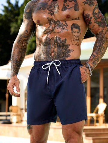 Manfinity Swimmode Homens Cintura Com Cordão Bolso Inclinado Short De Banho