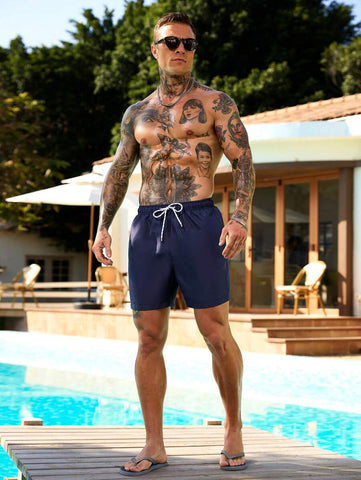 Manfinity Swimmode Homens Cintura Com Cordão Bolso Inclinado Short De Banho