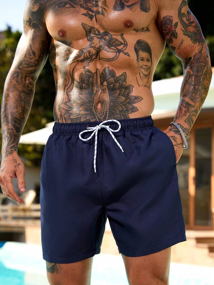 Manfinity Swimmode Homens Cintura Com Cordão Bolso Inclinado Short De Banho