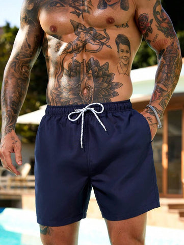 Manfinity Swimmode Homens Cintura Com Cordão Bolso Inclinado Short De Banho