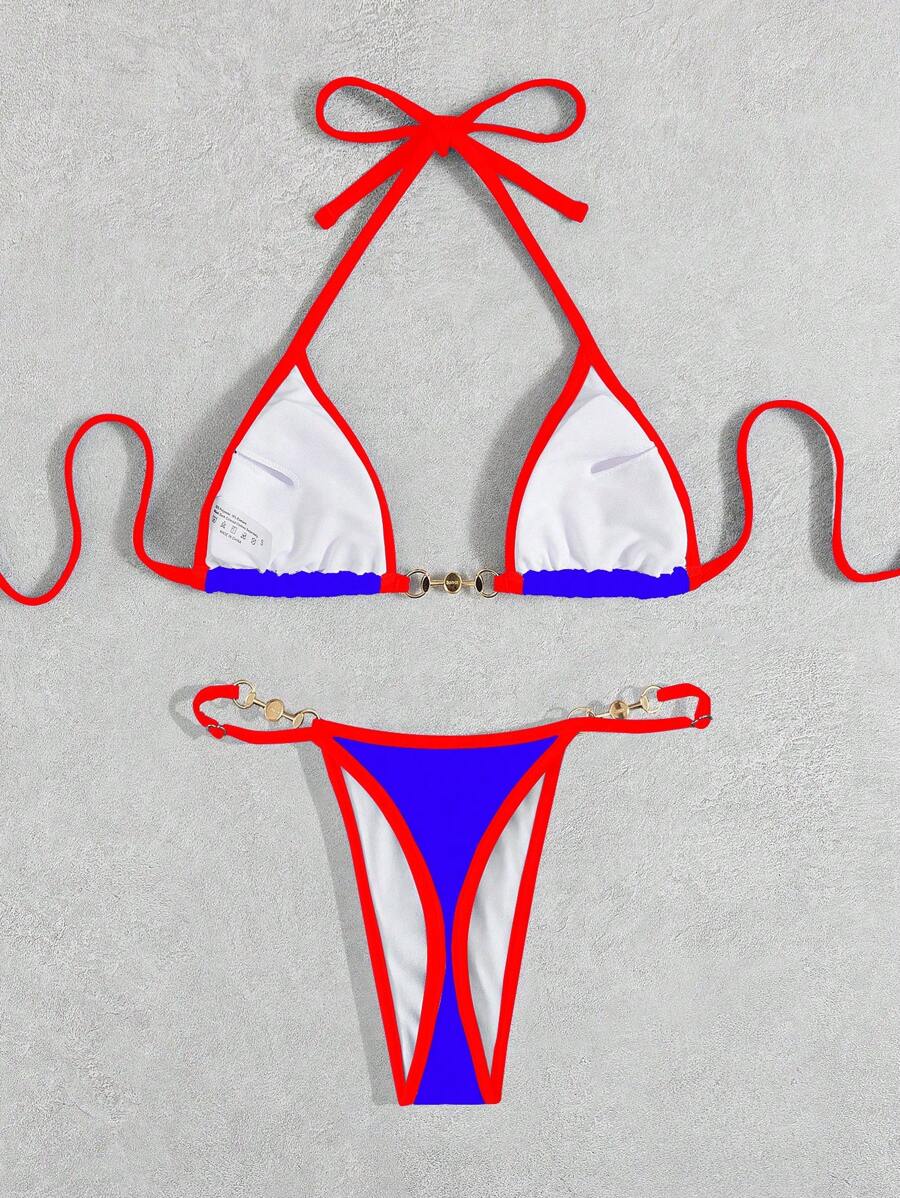 Swim Vcay Conjunto de biquíni feminino com alças cruzadas para férias na praia, corte atrevido no verão